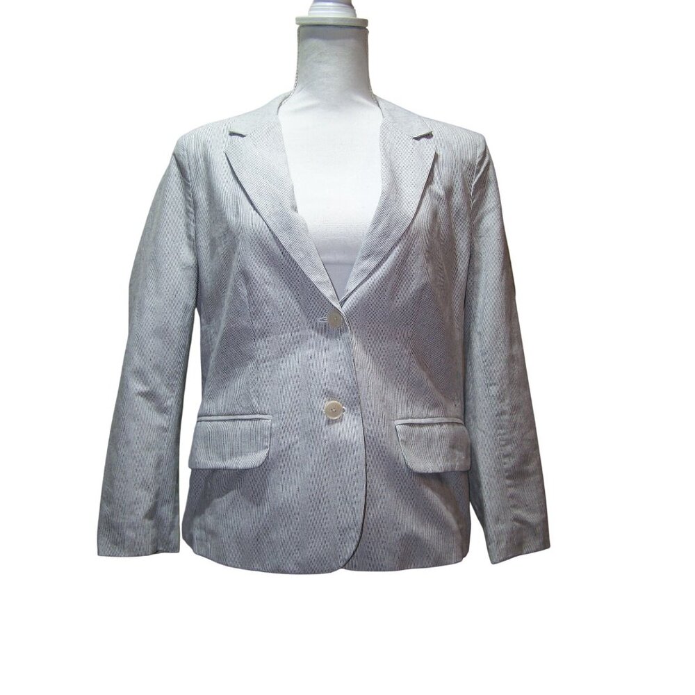 Lucky Brand Jacket Blazer Navy Blue Stripe Size 10 Business Career Casual